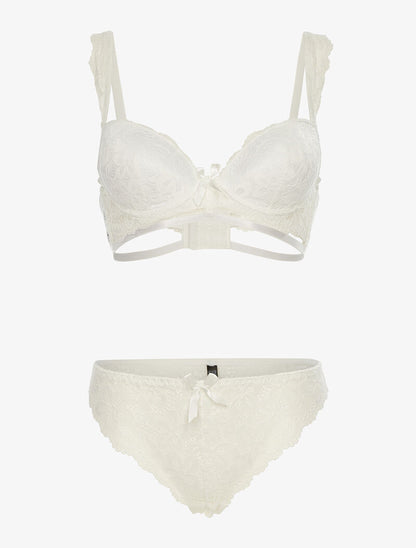 Ensemble en dentelle motifs fleurs - ecru - 1