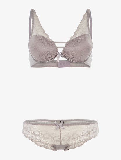 Ensemble en dentelle effet triangle - gris foncé - 3