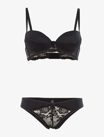 Ensemble piqueté à bords dentelle - noir - 3