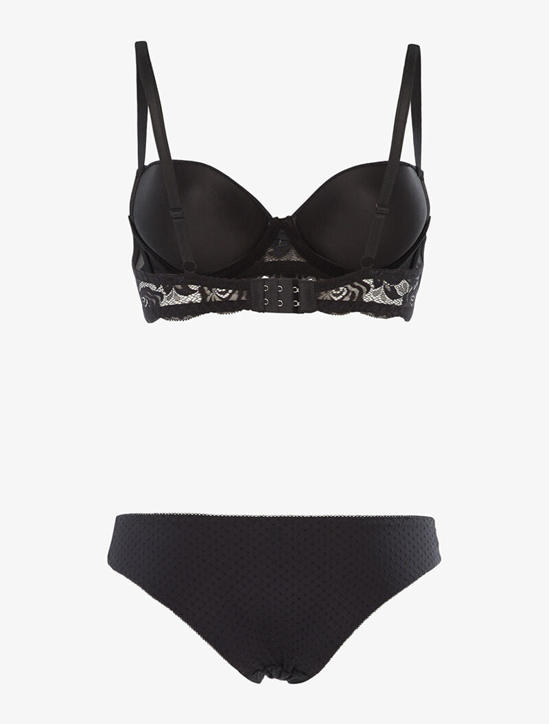Ensemble piqueté à bords dentelle - noir - 2