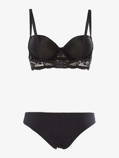 Ensemble piqueté à bords dentelle - noir - 2