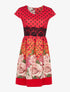 Robe coupe patineuse à pois et roses - rouge - 1