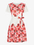 Robe coupe patineuse à imprimé foulard et roses - beige/rouge - 1