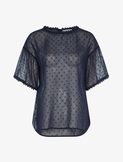Blouse transparente à liserés argentés - marine - 3