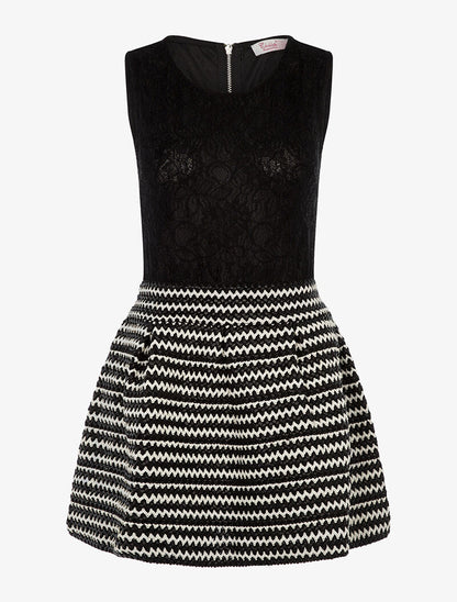 Robe patineuse bimatière bas tressé - noir/blanc - 1