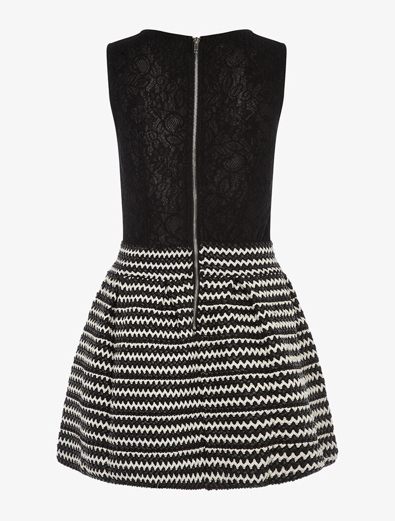 Robe patineuse bimatière bas tressé - noir/blanc - 2