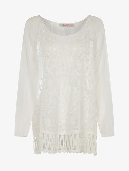 Blouse avant fleuri transparent - blanc - 3