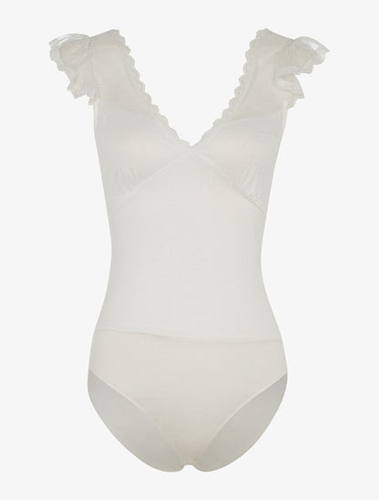 Body fin bretelles en dentelle - blanc - 1