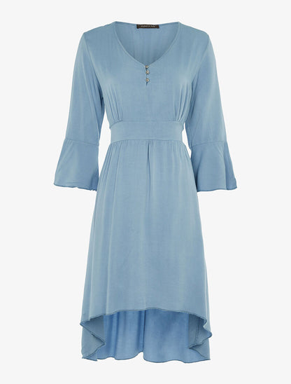 Robe asymétrique à manches trompette - bleu ciel - 1
