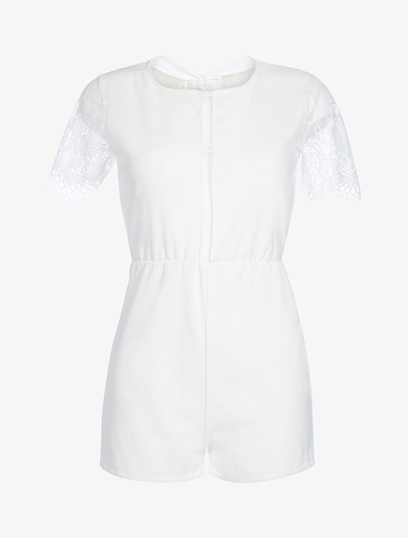 Combishort à dos ajouré en dentelle - blanc - 1