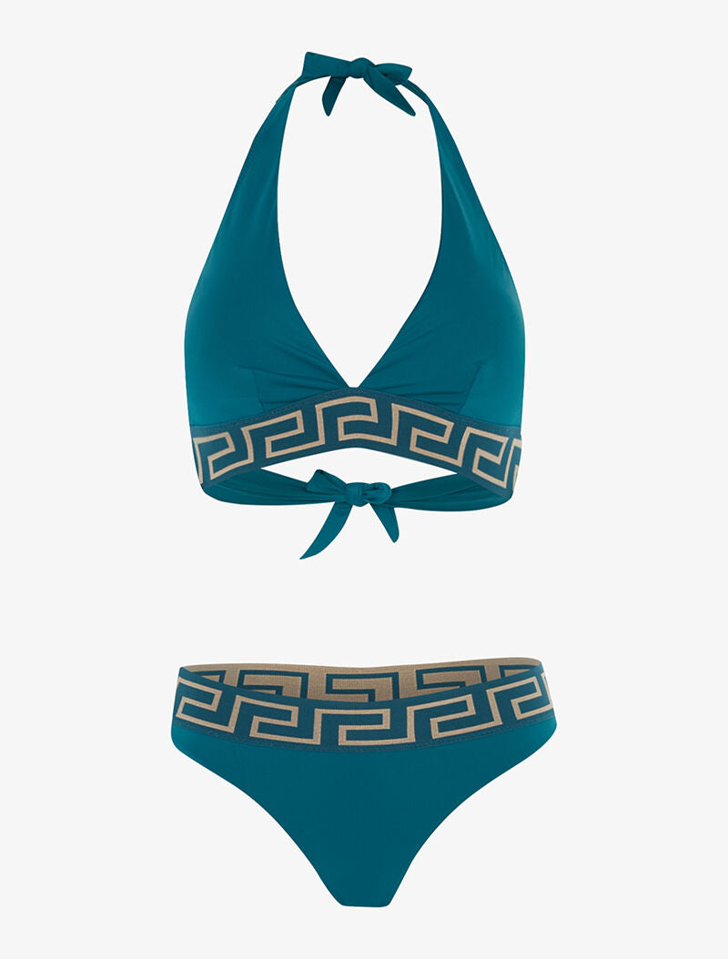 Bikini à imprimé grec - bleu canard - 3