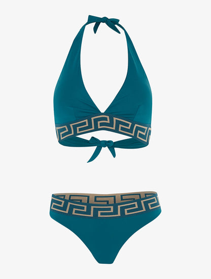Bikini à imprimé grec - bleu canard - 3