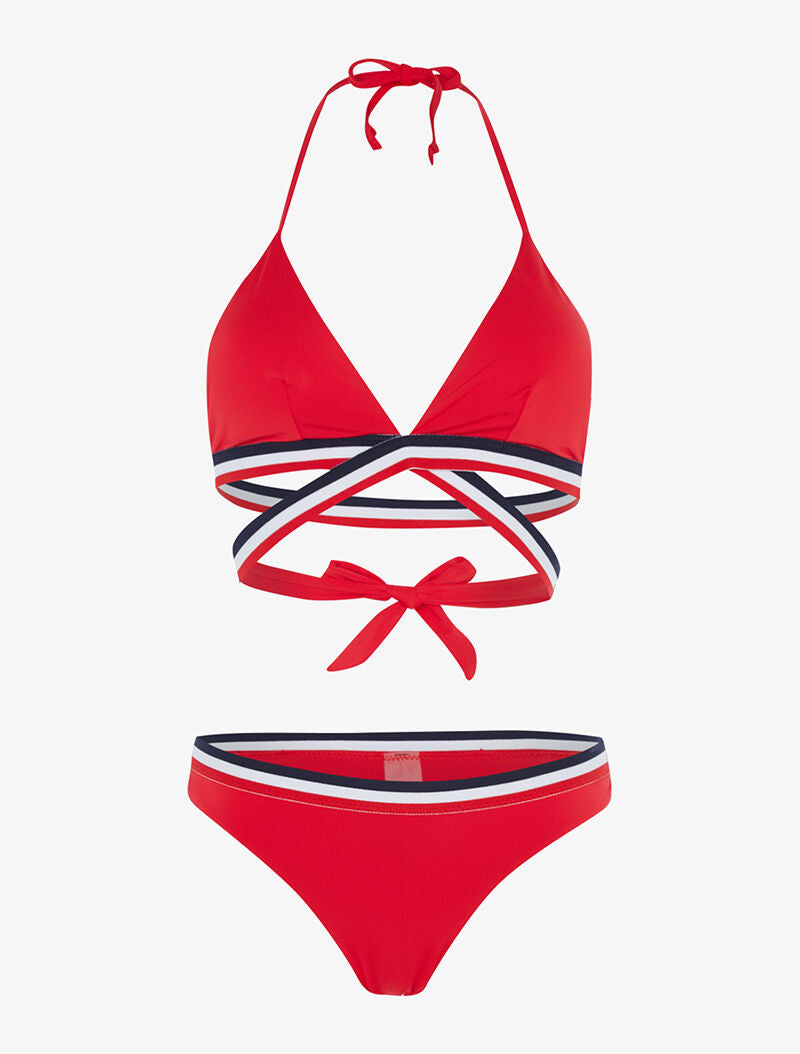 Bikini triangle à bandes tricolore - rouge - 1