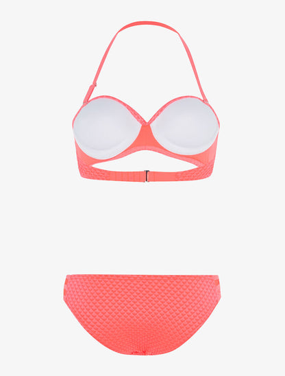 Bikini coutures losanges - corail - 2
