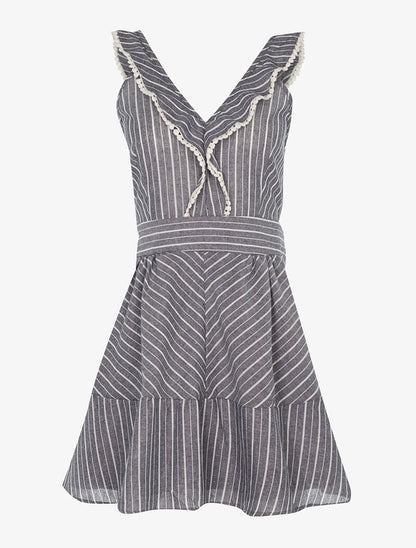 Robe rayée à jabot - gris foncé/blanc - 1