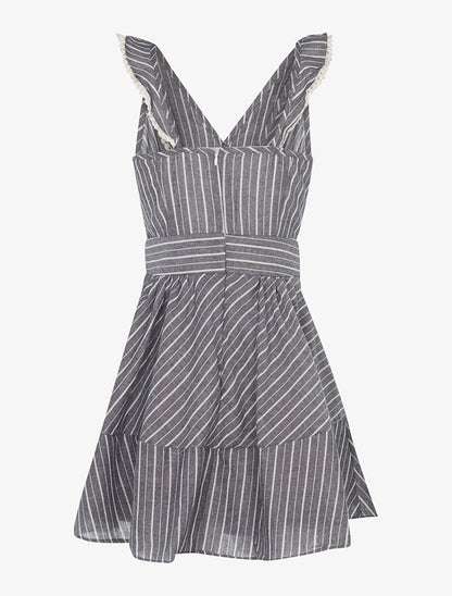 Robe rayée à jabot - gris foncé/blanc - 2