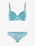Ensemble en dentelle fine fleurie et tanga - turquoise - 3