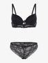 Ensemble en dentelle fine fleurie et tanga - noir - 1