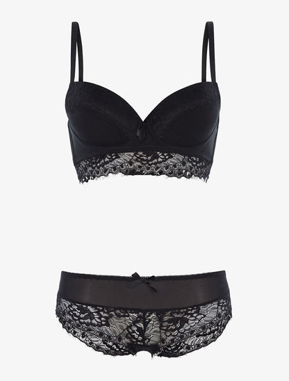 Ensemble à bordure dentelle et culotte - noir - 1