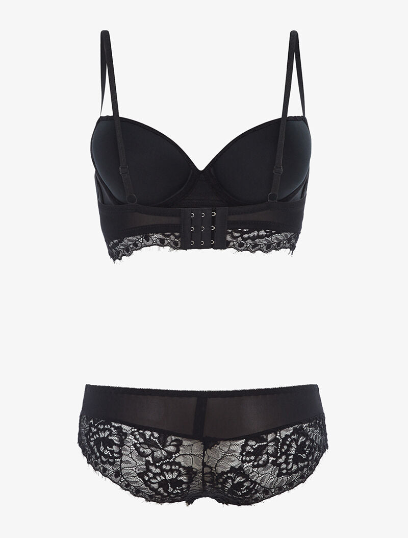 Ensemble à bordure dentelle et culotte - noir - 2