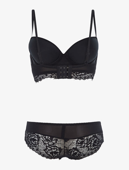 Ensemble à bordure dentelle et culotte - noir - 2