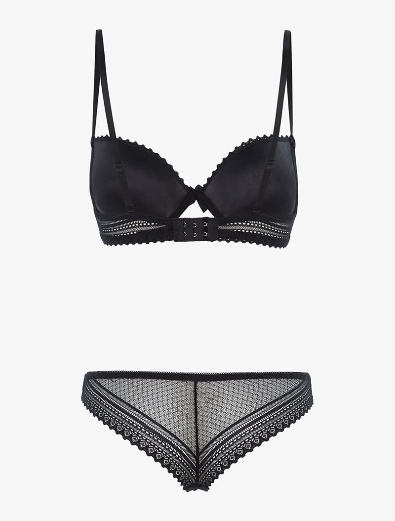 Ensemble dentelle ajourée et tanga - noir - 2