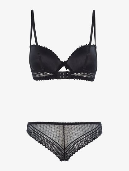 Ensemble dentelle ajourée et tanga - noir - 2
