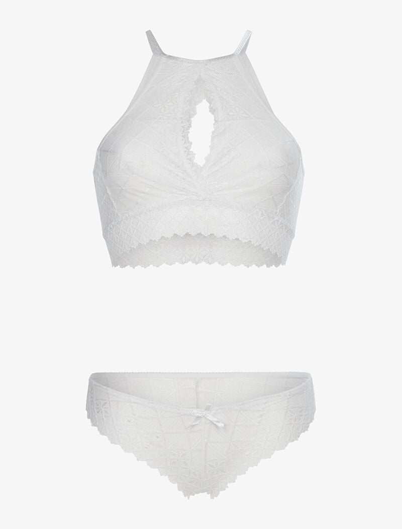 Ensemble brassière en dentelle et tanga - blanc - 3