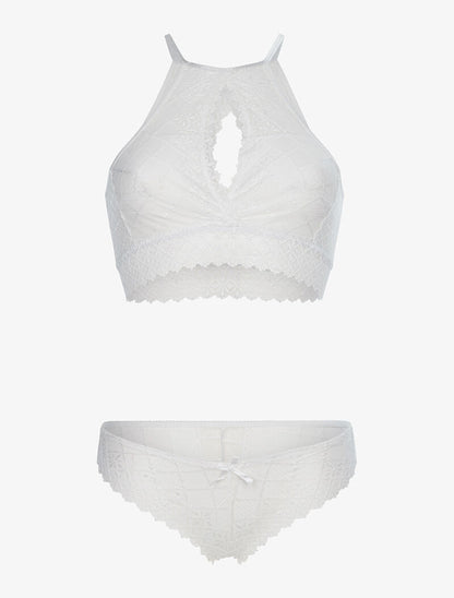 Ensemble brassière en dentelle et tanga - blanc - 3