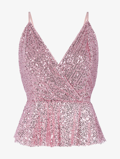 Crop top en sequins à basque - rose - 1