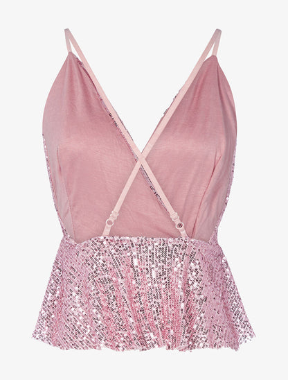 Crop top en sequins à basque - rose - 2