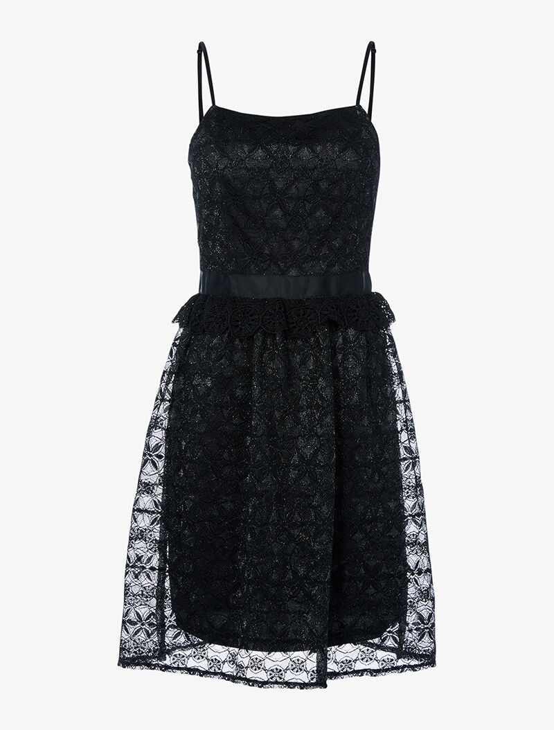 Robe irisée en dentelle et crochet - noir - 1