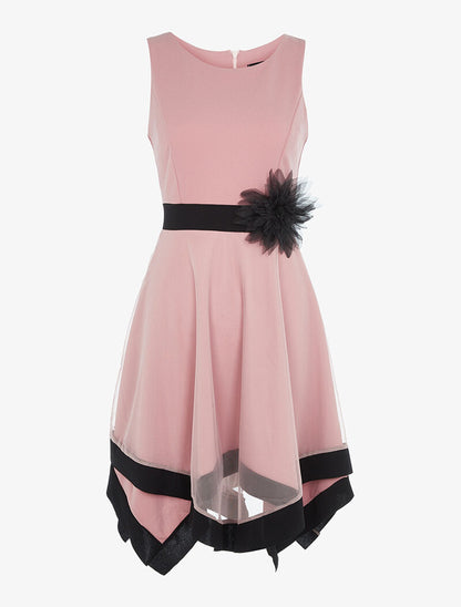 Robe à empiècement tulle et broche - vieux rose - 1