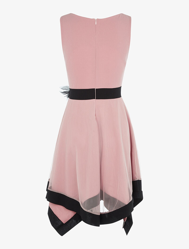Robe à empiècement tulle et broche - vieux rose - 2