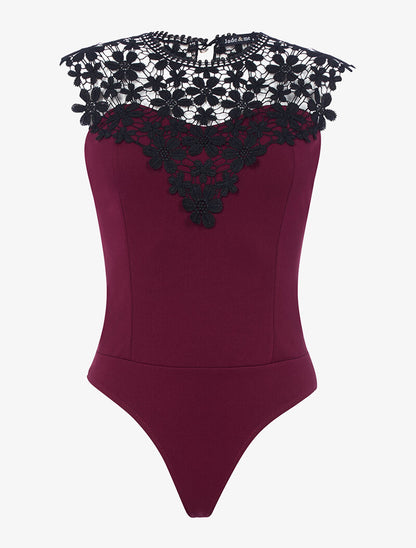 Body à plastron en crochet - lie de vin - 1