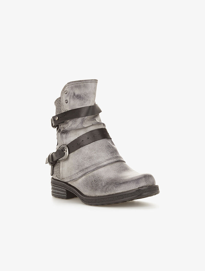 Boots aspect cuir usé à sangles - gris foncé - 2