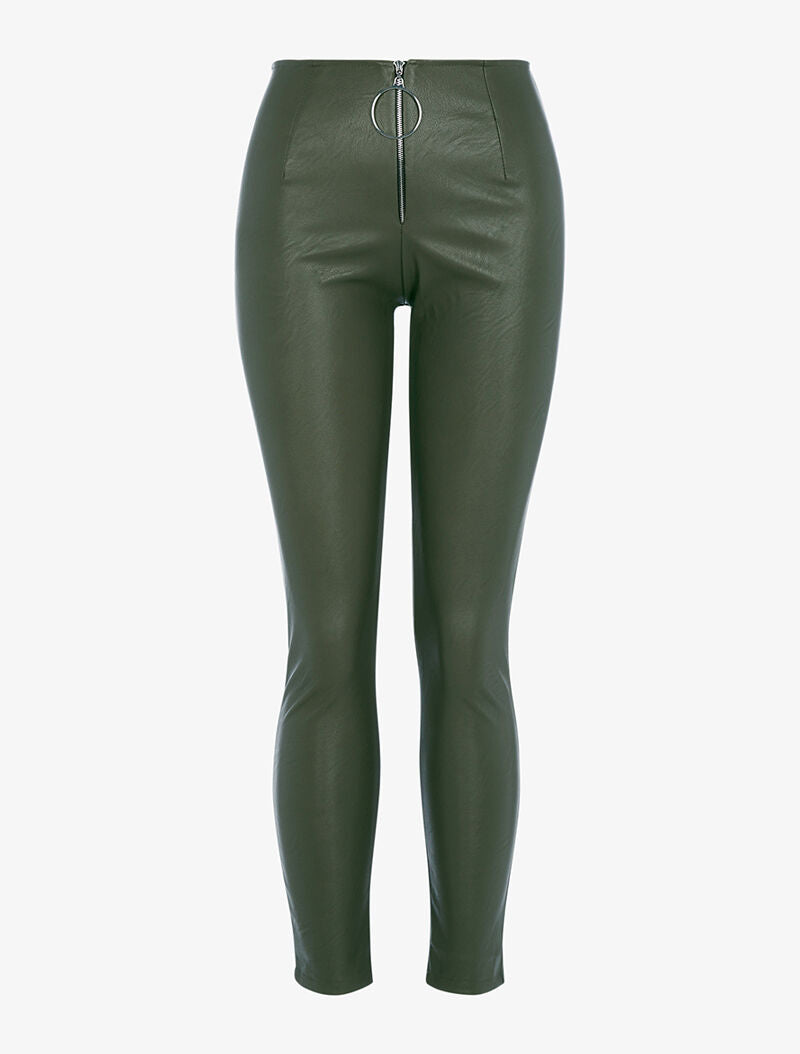 Legging en simili avec curseur cylindrique - kaki - 1