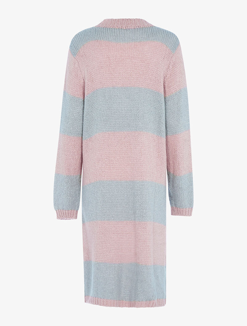 Gilet long oversize à rayures - rose/gris - 2