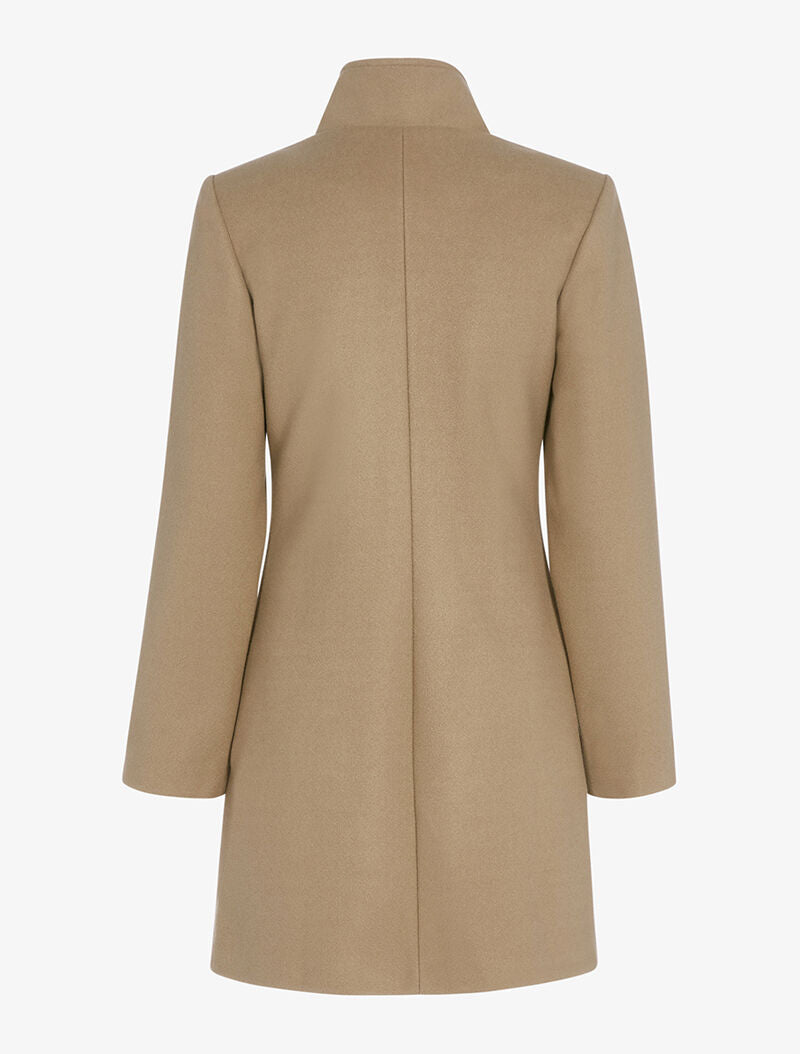 Manteau en laine mélangée boutonnée et poches plaquées - marron clair - 2