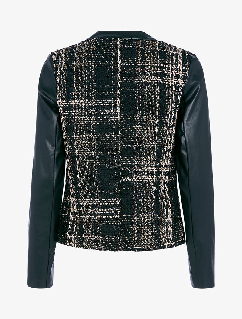 Veste moulinée à manches en simili - noir/taupe - 2