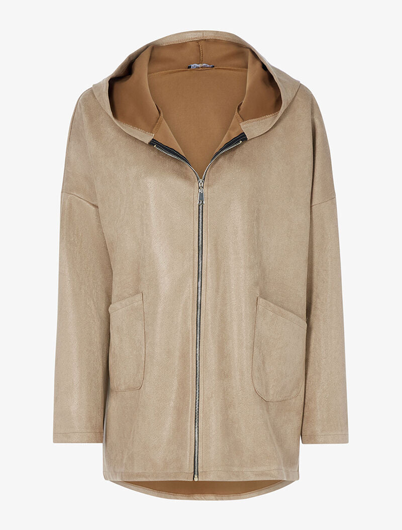 Sweat zippé oversize à capuche - camel clair - 1