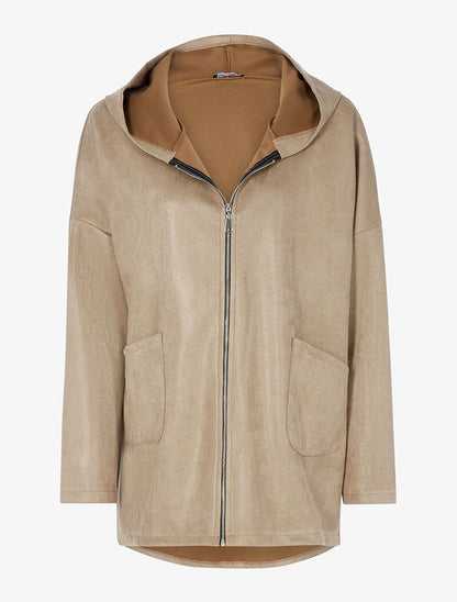 Sweat zippé oversize à capuche - camel clair - 1