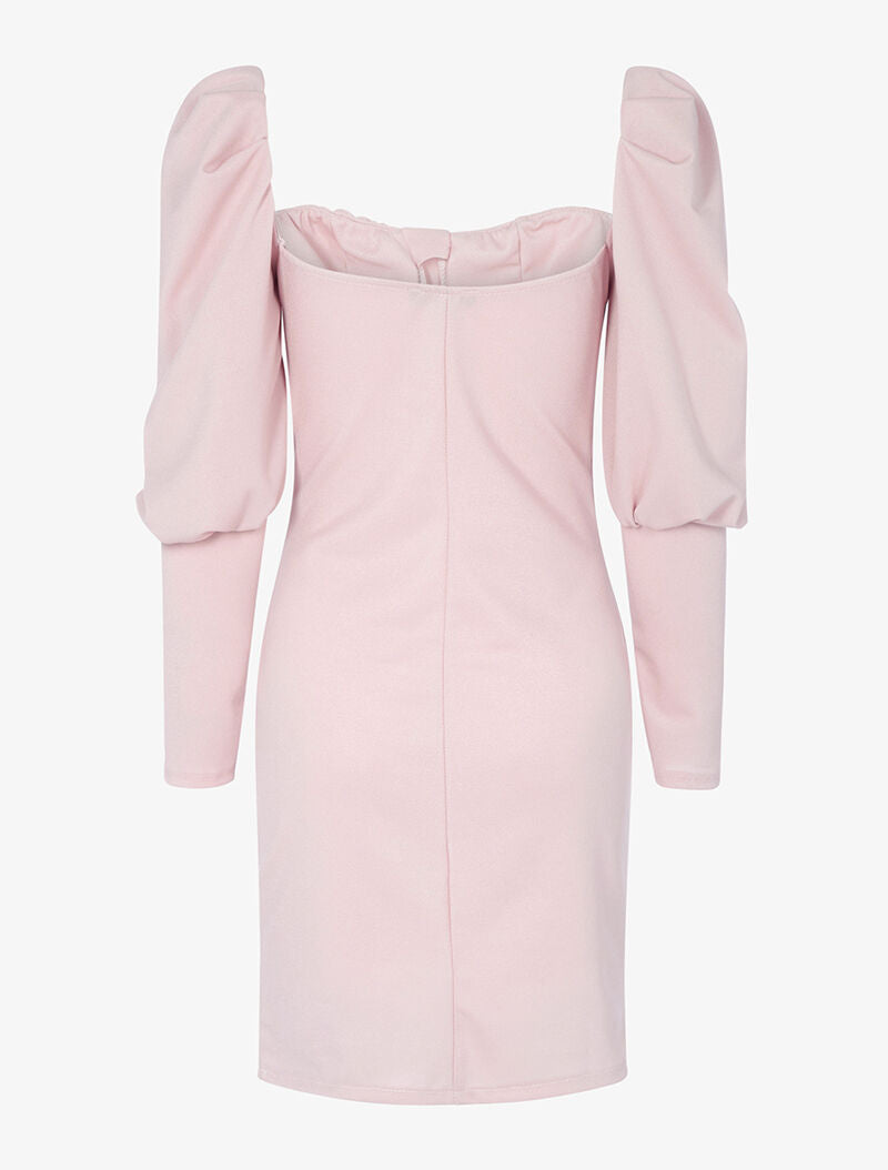 Robe moulante à manches gigot - rose - 2