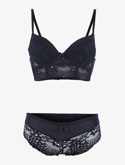 Ensemble bustier en dentelle fleurie - noir - 1