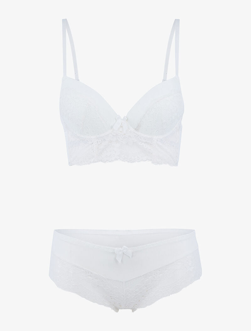 Ensemble bustier en dentelle fleurie - ecru - 1