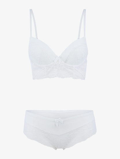 Ensemble bustier en dentelle fleurie - ecru - 1