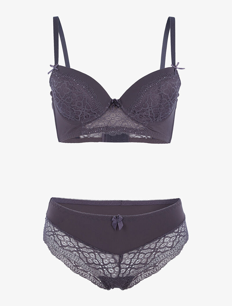 Ensemble bustier à petites fleurs en dentelle - gris foncé - 3