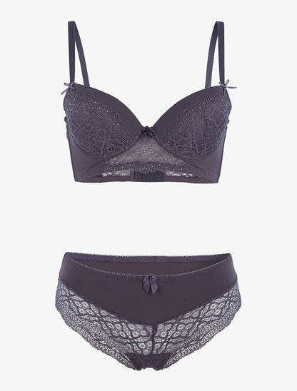 Ensemble bustier à petites fleurs en dentelle - gris foncé - 3