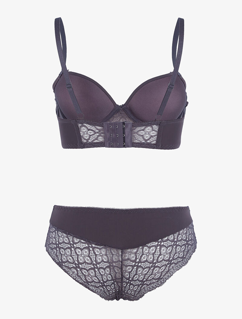 Ensemble bustier à petites fleurs en dentelle - gris foncé - 2