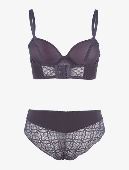 Ensemble bustier à petites fleurs en dentelle - gris foncé - 2